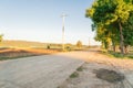 Scenic rural road along farmland in Kent, Washington, America at sunset