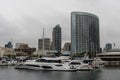 Scenic San Diego marina and downtown vista on a heavily overcast day, California