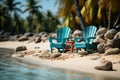 Scenic sea vista with chairs and elegant palm trees, best summer image