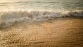 Scenic seascape. Milky foam waves at the beach. Sunset time. Waterscape for background. Selected soft art focus. Sunlight Royalty Free Stock Photo