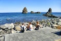 Scenic seascape and volcanic rocky coast at Aci Trezza Sicily