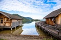 Scenic seaside of lake Schliersee on a sunny day with blue sky in Bavaria, Germany Royalty Free Stock Photo