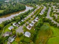 Scenic seasonal landscape from above aerial view of a small town in countryside Cleveland Ohio US