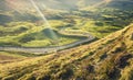 Scenic Twisty Road of Edale Valley in Peak District National Par