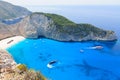 View of scenic Shipwreck or Navagio beach on Zakynthos island in Greece on a sunny day