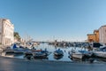 Scenic shot of boats ducked in the coastal city of Piran Slovenia Royalty Free Stock Photo