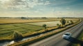 Scenic Shot Of A Car Near The Road In Vincent Callebaut Style