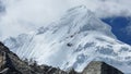 Scenic shot of the glacier Tocllaraju mountain against the blue sky in Peru