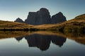 Scenic shot of Lake Baste with the Dolomites reflecting on the water surface Royalty Free Stock Photo