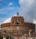 Scenic shot of The Mausoleum of Hadrian or Castle of St Angel in Rome with beautiful statues