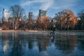 Scenic shot of people skating on the frozen lake at Boston Public Garden in Boston, Massachusetts