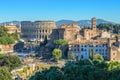 Scenic shot of Rome with Colosseum and Roman Forum