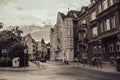 Scenic shot of a street of old apartment buildings in Lazarz District in Poznan, Poland Royalty Free Stock Photo