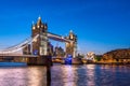 Scenic shot of the Tower Bridge and the city skyline in London, Europe during dusk