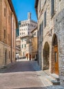 Scenic sight in Gubbio with Palazzo dei Consoli, medieval town in the Province of Perugia, Umbria, central Italy.