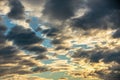 Scenic sky with beautiful clouds and flying bird, sunset Royalty Free Stock Photo