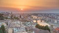 Scenic Skyline View of Arno River timelapse, Ponte Vecchio from Piazzale Michelangelo at Sunset, Florence, Italy. Royalty Free Stock Photo