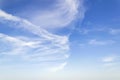 Scenic skyscape with fluffy cirrus and stratus clouds in the stratosphere. Light spindrift clouds high in the blue sky. Different Royalty Free Stock Photo