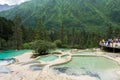 Scenic spot with travelers at Guests welcome pond in Huanglong park