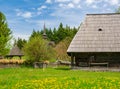 Scenic spring rural landscape with traditional maramures wooden architecture, Maramures, Romania Royalty Free Stock Photo