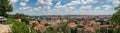 Scenic spring sunset aerial view of the Old Town pier architecture and Charles Bridge over Vltava river in Prague Royalty Free Stock Photo