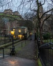 Scenic stairway towards Edinburgh Castle, Scotland.