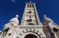 The scenic stone bell tower of Notre Dame de la Garde Basilica, Marseille, France. Royalty Free Stock Photo