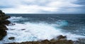 Scenic stormy day on the Mediterranean sea at Cap `Ferrat` on the French Riviera in February.