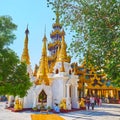 The scenic stupas of Shwedagon complex, Yangon, Myanmar