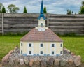 Scenic summer background view of the ancient classic color homes or houses architecture buildings with blue sky in the Old Town of