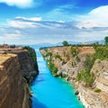 Scenic summer landscape of the Corinth Canal in a bright sunny day in Greece Royalty Free Stock Photo