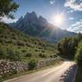 Scenic summer mountain landscape with Picos de Europa, Spain made with Generative AI