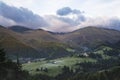 Scenic summer mountains view with cloudy sky. Carpathians