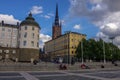 Scenic summer panorama of the Old Town Gamla Stan architecture Royalty Free Stock Photo