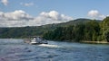 River Barge floating along the Rhine River in Germany.