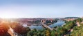 Scenic summer sunrise aerial view of the Old Town pier architecture and Charles Bridge over Vltava river in Prague, Czech Republic Royalty Free Stock Photo