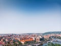 Scenic summer sunrise aerial view of the Old Town pier architecture and Charles Bridge over Vltava river in Prague, Czech Republic Royalty Free Stock Photo