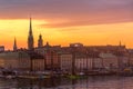 Scenic summer sunset panorama of the Old Town Gamla Stan architecture in Stockholm, Sweden