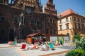 Scenic summer view of the ancient City Hall building at the Market Square in the Old Town of Wroclaw, Poland Royalty Free Stock Photo