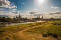 Scenic summer view of the Old Town architecture with Elbe river embankment in Dresden, Saxony, Germany Royalty Free Stock Photo