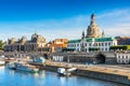 Scenic summer view of the Old Town architecture with Elbe river embankment in Dresden, Saxony, Germany Royalty Free Stock Photo