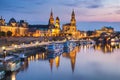 Scenic summer view of the Old Town architecture with Elbe river embankment in Dresden, Saxony, Germany Royalty Free Stock Photo