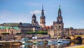 Scenic summer view of the Old Town architecture with Elbe river embankment in Dresden, Saxony, Germany Royalty Free Stock Photo