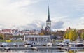 Scenic summer view of the Old Town and the port in Tallinn, colorful Estonia in clear weather. yachts are in port Royalty Free Stock Photo