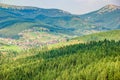 Scenic summer view of the resort Bukovel from the height, Carpathian Mountains, Ukraine Royalty Free Stock Photo