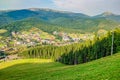 Scenic summer view of the resort Bukovel from the height, Carpathian Mountains, Ukraine Royalty Free Stock Photo