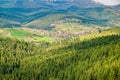 Scenic summer view of the resort Bukovel from the height, Carpathian Mountains, Ukraine Royalty Free Stock Photo
