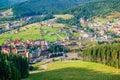 Scenic summer view of the resort Bukovel from the height, Carpathian Mountains, Ukraine Royalty Free Stock Photo