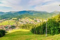 Scenic summer view of the resort Bukovel from the height, Carpathian Mountains, Ukraine Royalty Free Stock Photo