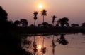 Scenic Sunrise Landscape on Lake, Sunrise Reflection on water. Royalty Free Stock Photo